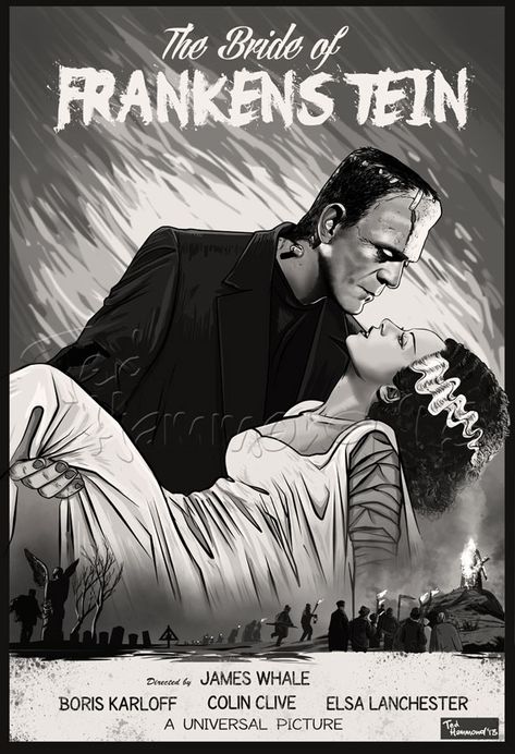 The Bride of Frankenstein - poster by ted1air Frankenstein Art, The Boogeyman, Famous Monsters, Horror Monsters, I Love Cinema, Frankenstein's Monster, Classic Horror Movies, Horror Movie Posters, Universal Monsters