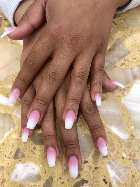 Pink White Ombré Nails, Girly Acrylic Nails Summer, Pink And White Powder Nails, Pink And White Ombre Nails Almond, White And Pink Ombre Nails, Ombre Pink And White Nails, Pink And White Ombre Nails, White French Nails, Sunset Nails