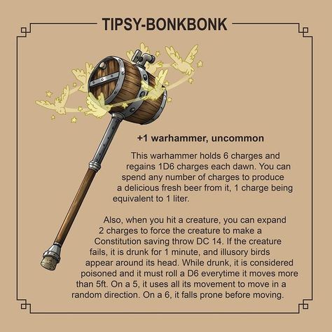 Luca Mosqa (@luca_mosqa) • Instagram photos and videos Dnd Warhammer Homebrew, Funny Magical Items Dnd, Dnd Hammer Homebrew, Funny Magic Items 5e, Dnd Magic Whip, Dnd Home Brew Items, Uncommon Magic Items 5e, Uncommon Magic Items, Dnd 5e Homebrew Items