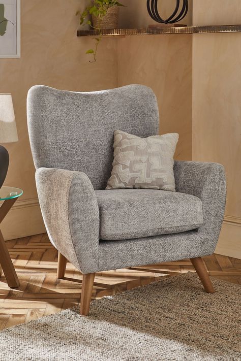 Chunky Chenille Light Grey Wilson II Highback Grande Arm Chair Armchair In Living Room, Grey Accent Chairs For Living Room, Bedroom Armchair Ideas, Chair Ideas For Bedroom, Arm Chair Bedroom, Highback Armchair, Colourful Sofa, Chair In Bedroom, Lounge Chair Living Room