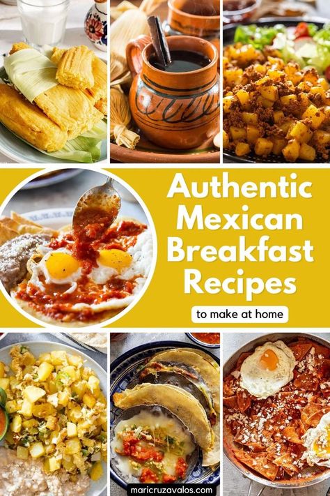 collage of mexican breakfast recipes with text overlay Mexican Food Recipes Authentic Breakfast, Authentic Mexican Breakfast Ideas, Easy Mexican Dishes, Traditional Mexican Breakfast, Mexican Brunch, Chilaquiles Recipe, Traditional Mexican Dishes, Traditional Mexican Food, Mexican Breakfast Recipes