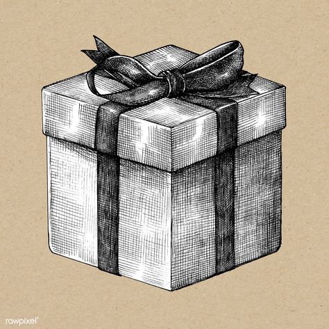 Sketch of a wrapped gift box | free image by rawpixel.com / Noon Christmas Gift Drawing, Birthday Black And White, Present Drawing, Box Drawing, Box Illustration, Happy Birthday Black, Valentines Gift Box, Birthday Illustration, Box Icon