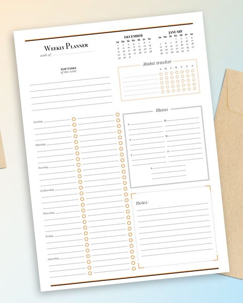 This Weekly Planner contains all you need to organize your own Perfect year. It can be useful for planning appointments, highlighting your working days & weekends or birthdays & other family holidays. Get an overview of what will do during this year and make important notes & highlight dates. Use it to plan your vacations, holidays, birthdays and important dates. #personalplannerideas #organisationideasplanners #workplannerprintable #productivityplanner #plannerpdf Weekly Agenda Template, Weekly Organizer Printable, Weekly Planner Ideas, Habit Tracker Weekly, Schedule Templates Aesthetic, Templates Aesthetic, Weekly Organizer, Aesthetic Planner, Food Planner