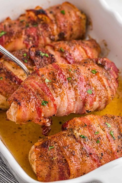 Bacon Covered Chicken, Bacon Wrapped Chicken Spinach, Bacon Wrapped Cream Cheese Stuffed Chicken Breast, Bacon Chicken Wrap, Bacon Wrapped Chicken Tenderloins, Chicken Wrapped In Bacon Recipe, Chicken Breast With Rib Meat Recipes, Bacon Wrapped Chicken Breast Oven, Chicken Wrapped In Bacon Baked