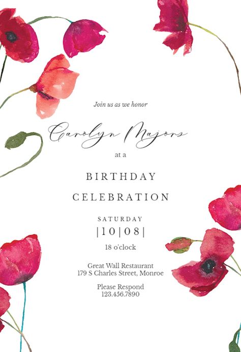 Red poppies - Birthday Invitation Template (Free) | Greetings Island Retirement Invitation Card, Farewell Invitation, Flower Birthday Invitations, Farewell Party Invitations, Retirement Invitations, Anniversary Invitation, Retirement Party Invitations, Greetings Island, Baby Shower Invitaciones