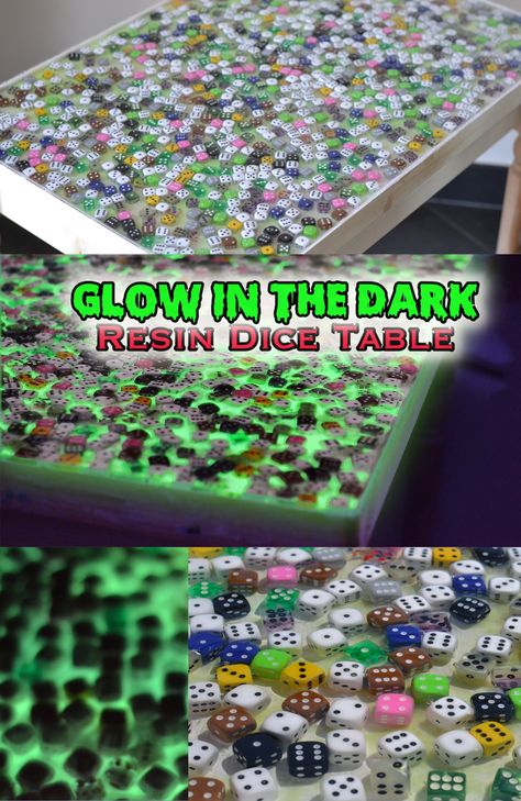 DIY epoxy resin glow in the dark dice gaming table Dice Diy Crafts, Dyi End Tables, Glow In The Dark Epoxy, Dice Table, Diy Glow In The Dark, Nerd Decor, Diy Glow, Resin Dice, Gaming Table