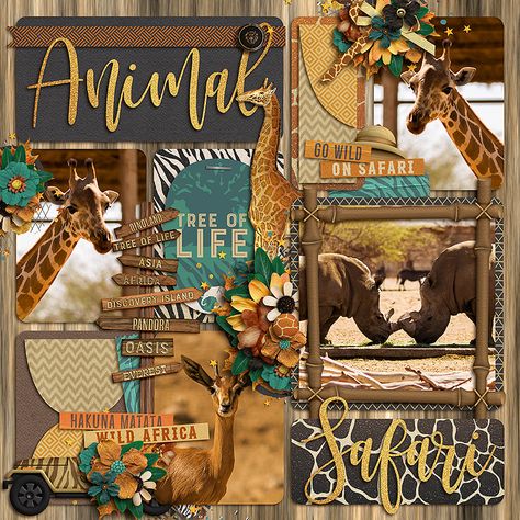 Zoo Scrapbook Layouts, Africa Scrapbook, Jungle Scrapbook, Zoo Layout, Safari Scrapbook, Zoo Ideas, Disney Layouts, Disney Scrapbooking Layouts, Disney Scrapbook Pages