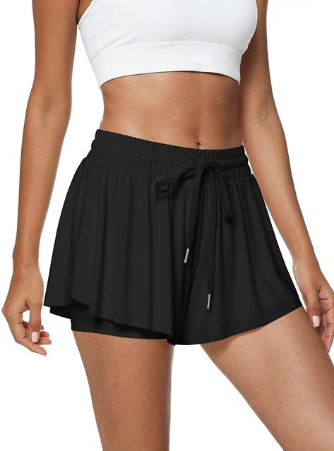 Flow Shorts, Running Skirt, Black Flowy Shorts Outfit, Workout Skirt, Amazon Flowy Shorts, Flowy Athletic Shorts Outfit, Amazon Shorts Women, Skirt Shorts, Flowy Running Shorts