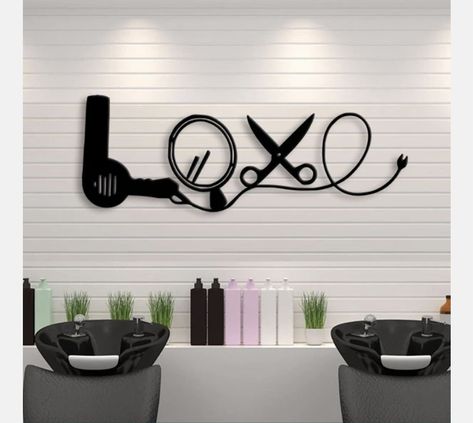 Diy Salon, Salon Wall Art, Hair Salon Interior, Hair Salon Decor, Salon Signs, Metal Signs Decor, Salon Suites, Salon Art, Art Cut