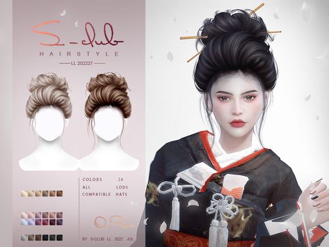 The Sims Resource - Japanese updo hairstyle (O-Ren) Japanese Updo, Japanese Hairstyle Traditional, Sims 4 Anime, Pelo Sims, Sims 4 Dresses, The Sims 4 Download, Sims Four, Sims4 Clothes, Updo Hairstyle