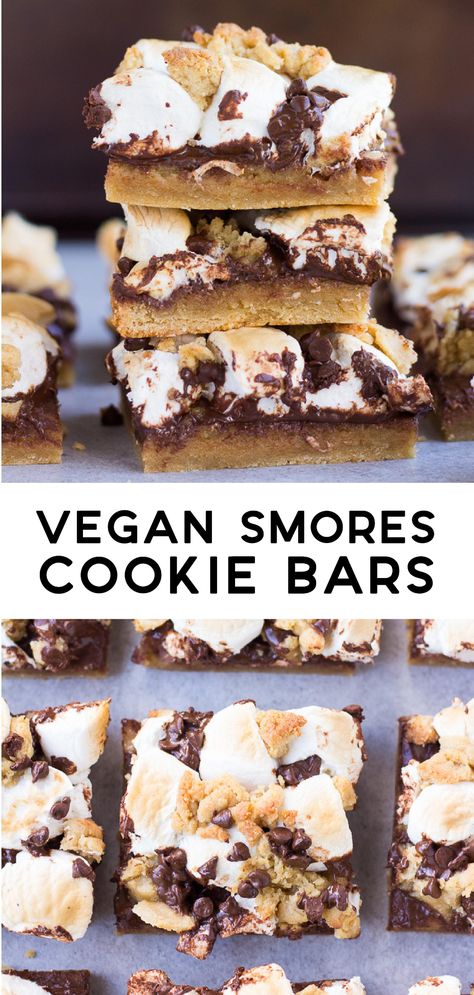 Vegan Recipes With Marshmallows, Vegan Smores Dessert, Healthy Dessert Recipes Vegan, Easy Vegetarian Desserts, Vegan Fourth Of July Desserts, Vegan Smores Bars, Vegan Bars Dessert, Vegan Desserts For A Crowd, Vegan 4th Of July Desserts