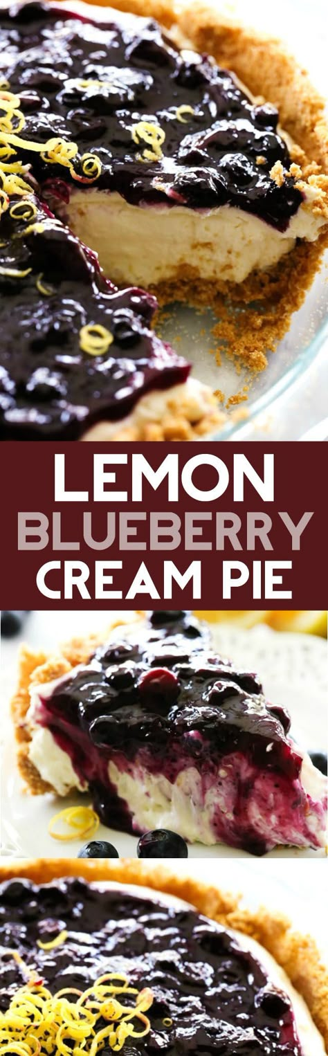 Lemon Blueberry Pie, Blueberry Lemon Pie, Blueberry Cream Pie, Dessert Blueberry, Lemon Sour Cream Pie, Lemon Cream Pie, Homemade Graham Cracker, Blueberry Cream Pies, Lemon Cream Pies