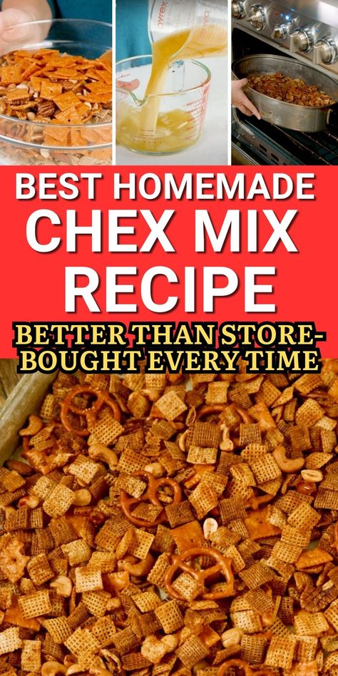 Original Chex Mix Recipe: Better Than Store-Bought Every Time Chex Mix Extra Seasoning, Chex Mix In Oven, How To Make Chex Mix Recipes, Homemade Christmas Chex Mix Recipe, Chex Mix Baked In Oven, Holiday Sweet Chex Mix Recipes, Oven Chex Mix Recipes, Chex Mix Oven Recipe, Chex Mix Recipes With Worcestershire