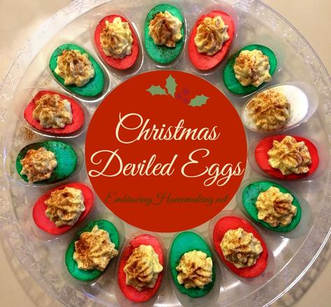 Christmas Deviled Eggs % - Embracing Homemaking Christmas Deviled Eggs, Christmas Potluck, Christmas Eve Dinner, Xmas Dinner, Christmas Brunch, Christmas Menu, Xmas Food, Christmas Party Food, Christmas Snacks