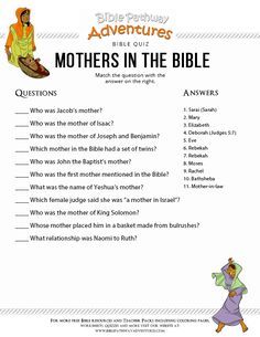 Mothers In The Bible, Bible Quizzing, Quiz For Kids, Adventure Bible, Bible Trivia, Bible Worksheets, Bible Quiz, Bible Activities For Kids, Bible School Crafts