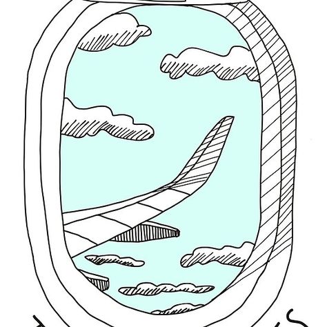 Always Yes to New Adventures ! - Plane Window View Plane Window View Drawing, Airplane Window View Drawing, View Out Of Window Drawing, Plane Window Illustration, How To Draw A Plane, Plane Window Drawing, Plane Window Tattoo, Easy Plane Drawing, Airplane Window Painting