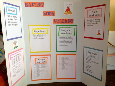 1st Grade Science Fair, Volcano Science Fair Project, Ideas For Science Fair, Science Fair Poster, Science Project Board, Volcano Science Projects, Project Display Boards, Science Fair Board, Volcano Projects