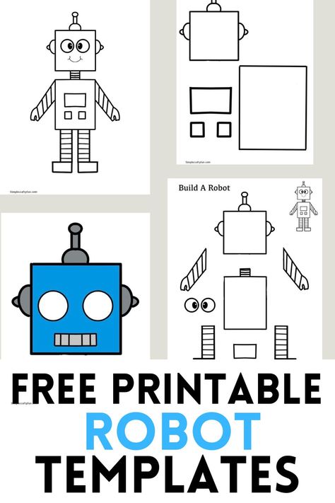 free printable robot craft template with a coloring page, cut and paste craft, and robot mask Robot Templates Free Printable, R Is For Robot, Robot Template, Robot Activities, Robot Crafts, Robot Coloring Pages, Simple Robot, Robot Coloring, Robot Activity