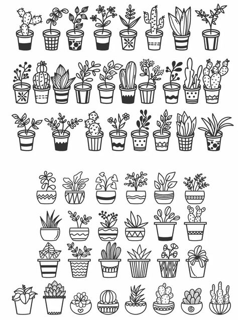 Art Sketches Plants, Small Plant Doodles, Cute Clip Art Simple, Themed Doodles, Houseplant Doodles, Small Plants Drawing, Ink Doodles Inspiration, Drawing Plants Easy, Small Plant Drawing