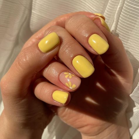 Summer Yellow Nails, Yellow Nail Art, Yellow Nails Design, Cute Short Nails, Pretty Nail Colors, May Nails, Summer Yellow, Cute Gel Nails, Short Nail Designs