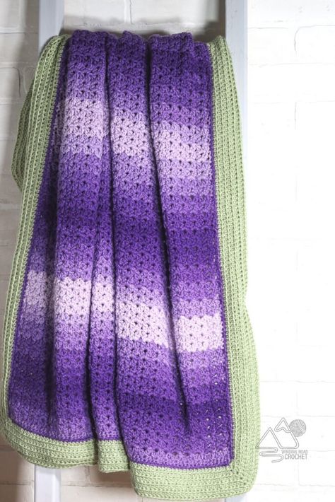 Lavender Crochet, Winding Road Crochet, V Stitch Crochet, Simple Border, Crochet Crowd, Crochet Afghan Patterns Free, Ombre Yarn, Easy Crochet Blanket, Crochet Throw Blanket