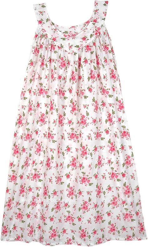 Cute Rose Floral White Sleeveless Cotton Night Dress | Cotton night dress, Night dress for women, Night dress Cotton Dresses Summer Floral Prints, Night Dress Cotton, Night Dress Sleep, Summer Night Dress, Women Night Dress, Cotton Night Dress, Cotton Dresses Summer, Nightgown Pattern, Night Gown Dress