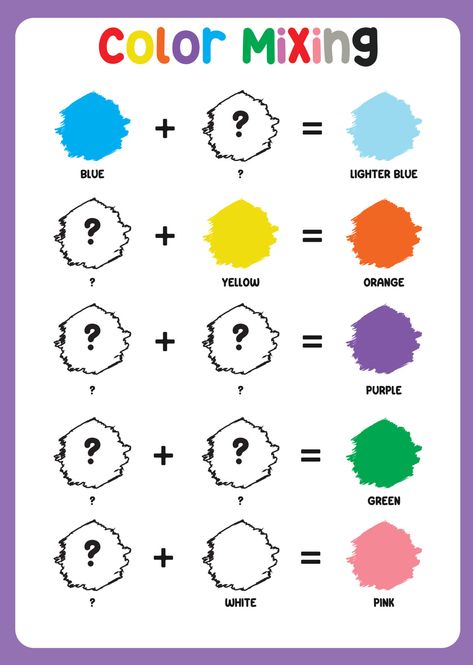 Download the Mixing color worksheet. Learning about color. Educational sheet for preschool. Vector illustration. 23217582 royalty-free Vector from Vecteezy for your project and explore over a million other vectors, icons and clipart graphics! Mixing Colours Worksheet, Color Mixing Worksheet Free Printables, Color Mixing Worksheet, Color Theory Worksheet, Color Worksheet, Color Worksheets For Preschool, Tertiary Color, Apple Maps, Pre K Activities