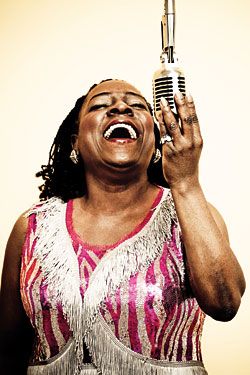 sharon jones- one of the best shows I've seen in ages and ages (The Gothic, Denver). this is the voice of soul/funk. she's 1 in a million. 1 In A Million, Sharon Jones, Funk Bands, Playing Drums, Isnt She Lovely, Big Hug, Soul Funk, Booker T, New York Magazine