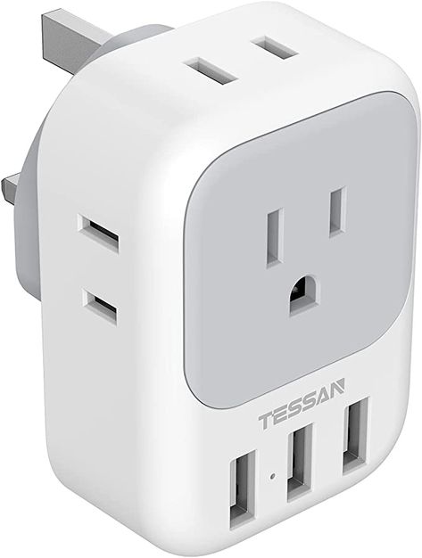 Amazon.com: US to UK Plug Adapter, TESSAN Type G Ireland Travel Converter with 4 Electrical Outlet 3 USB Charger, USA to Qatar Dubai Kenya Scotland England British London Hong Kong Irish Power Adaptor : Tools & Home Improvement Universal Travel Adapter, Travel Adapter, Power Plug, Adapter Plug, Electrical Outlets, Ireland Travel, Wall Charger, European Travel, Power Adapter