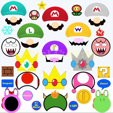 Nintendo Super Mario Photo Booth Props - Mario Bros, Mario Photo Props,Wedding Photo Mario Photo Props, Super Mario Photo Booth, Mario Photo Booth, Printable Cutouts, Mario Brothers Birthday Party, Mario Kart Party, Nintendo Party, Photo Boots, Mario E Luigi