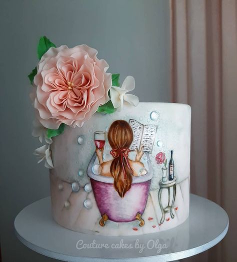 Olga Hirdaramani on Instagram: “Surprise Birthday cake.. (hand painted on sugar paste)...design idea from inet” Surprise Birthday Cake, Shabby Chic Cakes, Cake For Her, Hand Painted Cakes, Couture Cakes, Beautiful Birthday Cakes, Cakes For Women, Painted Cakes, Elegant Cakes