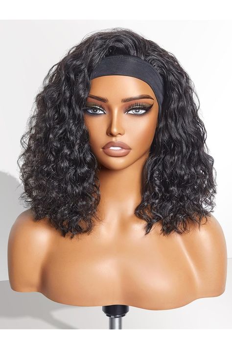 LUVME HAIR Loose Deep Wave Headband Wig Human Hair Ready to Go No Lace Glueless Human Hair Wig with Headband Natural Black Short Head Band Wigs Beginners Friendly 14 Inch Head Band Wigs, Hair Band Wig, Band Wigs, Wig With Headband, Loose Deep Wave, Wig Colors, Headband Wig, Wig Human Hair, Headband Wigs