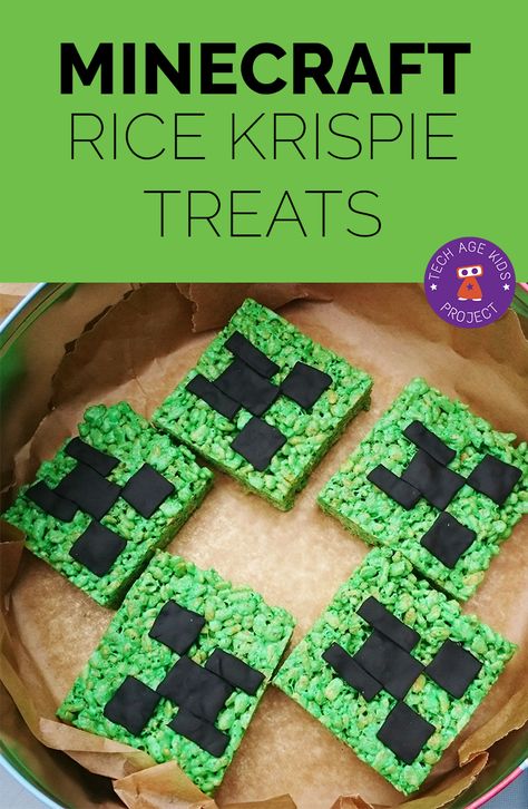 Minecraft Rice Crispy Treats, Minecraft Rice Krispie Treats, Minecraft Sleepover, School Birthday Snacks, Rice Krispies Cake, Minecraft Club, Husband Easter Basket, Homemade Cookie Cakes, Birthday Cake Boys