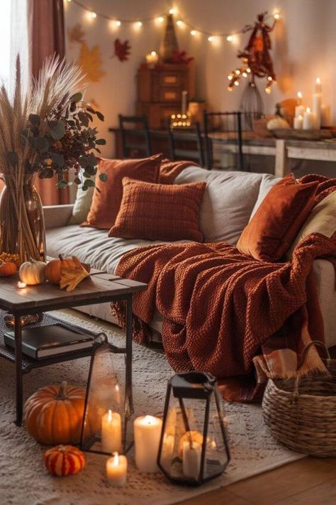 fall decor ideas Fall Living Room Ideas, Autumn Living Room, Autumn Interior, Home Refresh, Cozy Fall Bedroom, Easy Fall Decor, Fall Living Room Decor, Fall Bedding, Fall Living Room