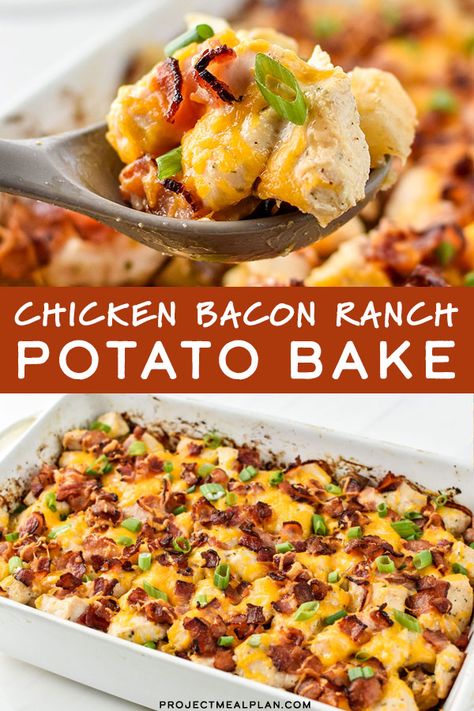 Chicken Bacon Ranch Potato Bake, Ranch Potatoes Baked, Flavored Chicken, Bacon Ranch Potatoes, Ranch Potatoes, Chicken Bacon Ranch Casserole, Potato Bake, Feed A Crowd, Chicken Bacon Ranch