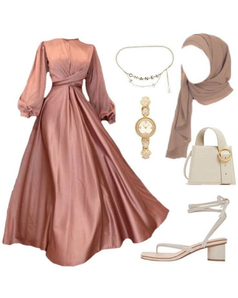 Dress Outfits Ideas Hijab, Pink Dress For Hijab, Modest Fancy Dresses, Modest Fashion Outfits Muslim, Outfit Lebaran Simple, Pink Hijab Outfit, Dresses For Muslim Women, Estilo Hijab, Stile Hijab