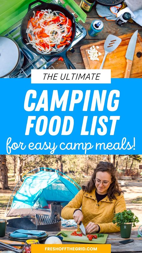 Take the stress out of prepping for your next camping trip with this camping food list! When you have these essential ingredients with you, it will be easy to make simple but tasty camping meals from scratch! Camping Pantry, List For Camping, Meal List, Simple Camping, Camping Food Make Ahead, Camping Food List, Camping Menu, Camping For Beginners, Easy Camping Meals