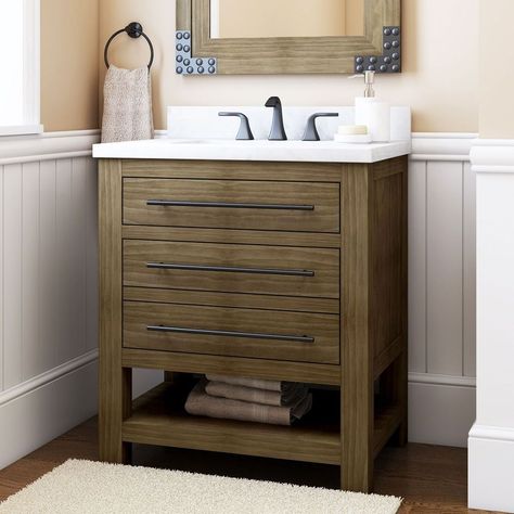 Allen + roth Kennilton 30-in Gray Oak Single Sink Bathroom Vanity with Carrera White Engineered Stone Top at Lowes.com Single Sink Bathroom Vanities, 30 Inch Vanity, 30 Vanity, 30 Bathroom Vanity, Single Sink Bathroom, Bathroom Size, Allen Roth, Bathroom Top, White Sink