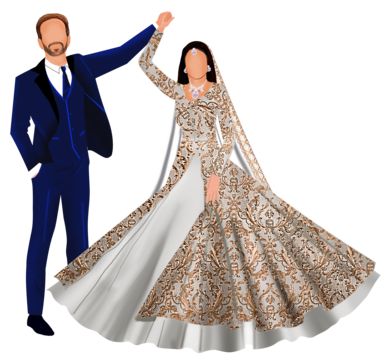 Indian Bride And Groom Caricature, Sangeet Caricature Couple, Sangeet Couple Illustration, Sangeet Illustration, Wedding Caricature Indian, Indian Bride And Groom Illustration, Sangeet Caricature, Bride Groom Illustration, Faceless Painting