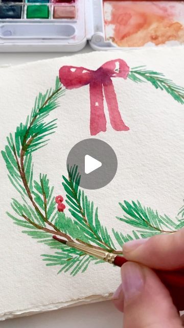 Anna Koliadych on Instagram: "Let’s paint a traditional Christmas wreath in festive colors ❤️💚 🎄❄️🥰 with #watercolor . . . . #watercolortutorial #craft #diyidea #christmasart #tutorial #howtopaint #arttutorial #aquarela#aquarellepainting #christmaswreath #christmasmood #watercolorart #watercolorpainting #watercolorsketch #watercolortutorial #tutorial #arttutorial #diy #craft #botanicalwatercolor #watercolortutorial #bulletjournal #artwithkids #watercolorprocess #easydiy #bullet #illustration #howtopaint #cute #painting #wintertime #childrenbookillustration #Christmasdecoration #Christmasdiy" Christmas Wreaths Watercolor, Watercolor Wreath Christmas, Christmas Wreath Illustration, Traditional Christmas Wreath, Cute Painting, Wreath Illustration, Watercolor Wreath, Xmas Wreaths, Color Paint