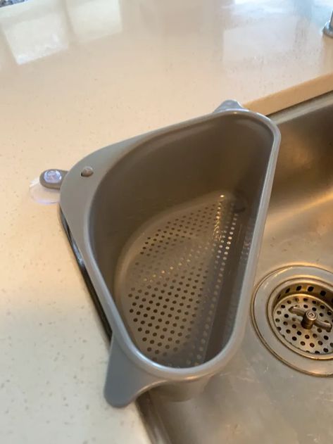 Use a Sponge Basket as a Sink Strainer - Hack | The Kitchn Gross Food, Sink Basket, Kitchen Sink Strainer, Kitchen Hacks Organization, Clogged Drain, Food Scraps, Sink Strainer, Dirty Dishes, Plastic Bins