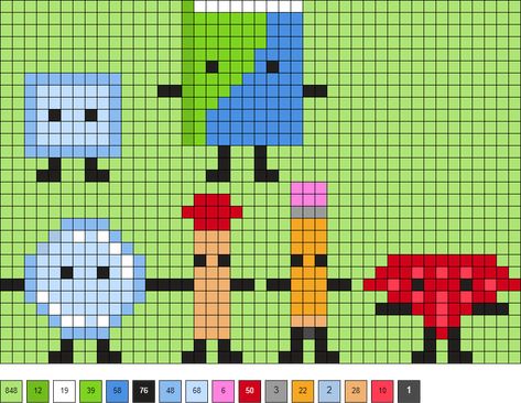 Ice Cube, Book, Bubble, Match, Pencil, and Ruby from BFDI Bfdi Perler Bead, Gumball And Darwin Perler Beads, Gumball Perler Beads, Bubbles Perler Bead Pattern, Amazing World Of Gumball Perler Beads, Bracelet Hacks, Bfdi Characters, Bead Things, Pulseras Kandi