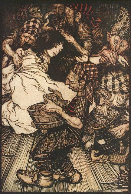 Arthur Rackham: Illustrator Nice Drawings, Dark Fairycore, Sette Nani, 동화 삽화, Arthur Rackham, Brothers Grimm, Grimm Fairy Tales, Fairytale Illustration, Seven Dwarfs