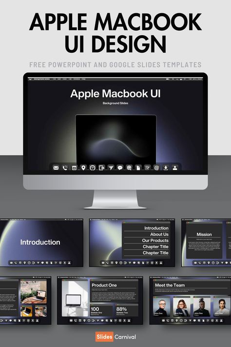 Transform your presentations with our sleek, dark-mode Apple Macbook UI Background Slides. Perfect for professionals, students, and creatives, this Morph UI-inspired slideshow template offers a sophisticated and modern interface. Enhance your content with the amacbook interface and make your points pop against the striking black backdrop. Ideal for business pitches, educational lectures, and creative portfolios, these slides will captivate your audience and elevate your message. Apple Presentation Design, Apple Presentation, Apple Powerpoint, Dark Presentation Template, Professional Slides Presentation, Business Pitch, Black Backdrops, Creative Portfolio, Apple Macbook