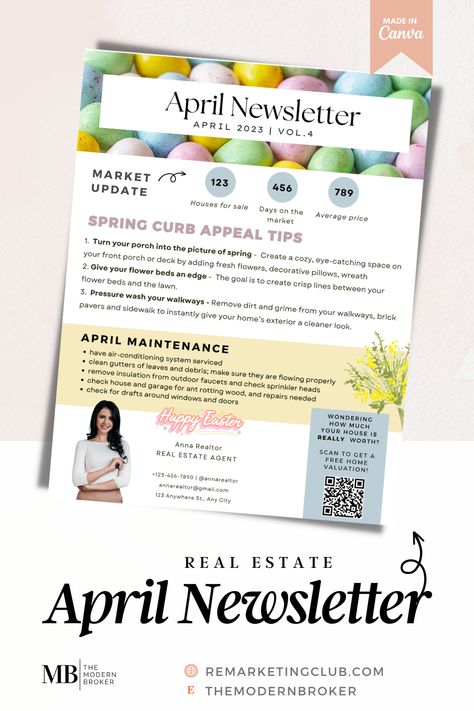 Real Estate April 2023 Newsletter | Real Estate Marketing | Realtor Newsletter | Realtor Email Marketing | Canva Template | Printable Real Estate Email Marketing Ideas, Real Estate Email Newsletter Design, Realtor Newsletter, Real Estate Newsletter, Remax Real Estate, Marketing Examples, Real Estate Marketing Design, Email Newsletter Design, Spring Pictures