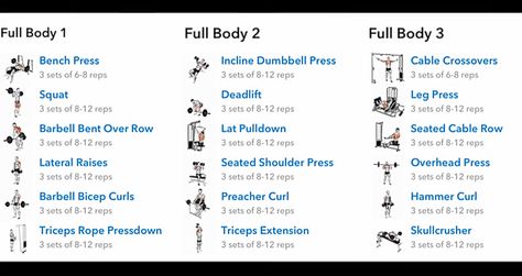 2 Day Full Body Workout Split, Three Day Workout Split, Full Body Workout Split, Gym Beginners, Personal Training Workouts, Bodybuilding Exercises, Full Body Strength Workout, Gym Plans, Strength And Conditioning Workouts