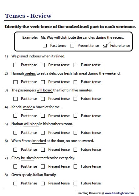 Past, Present, and Future Tenses Past Present And Future Tense Worksheets, Verb Tenses Worksheet 1st Grade, Present Past Future Tense Worksheets, Grammar Tenses Chart, English Grammar Tenses Chart, Past Present Future Tense, 4th Grade Sight Words, Tenses Worksheet, Esl Adults