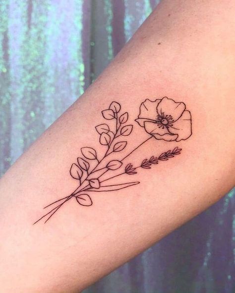 Tattoos Poppy, Poppy Tattoo Ideas, Poppy Flower Tattoo, Poppy Tattoo, August Birth Flower, Poppies Tattoo, Elbow Tattoos, Birth Flower Tattoos, Small Arm Tattoos