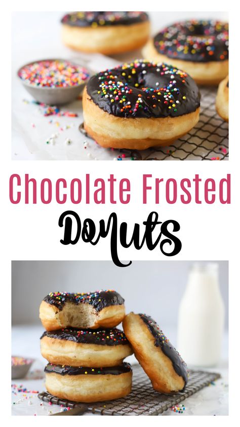 Chocolate Glazed Donuts Recipe, Donuts With Sprinkles, Homemade Donut, Raised Donuts, Making Donuts, Baked Breads, Homemade Donuts Recipe, Easy Donuts, Chocolate Glazed Donuts