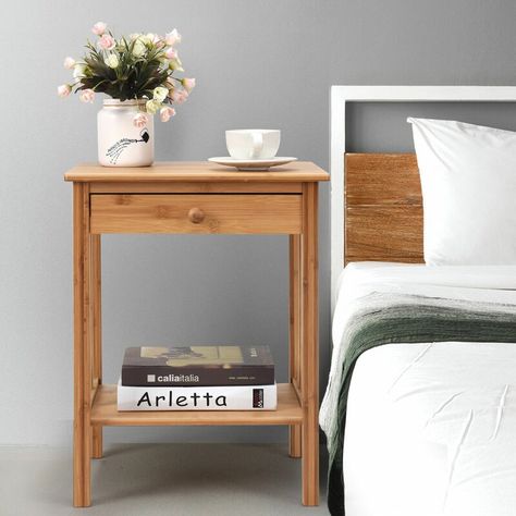 Bamboo Nightstand, Narrow Nightstand, Nightstand Styling, Brown Nightstands, Table Drawer, Nightstand Wood, Small Nightstand, Bedside Tables Nightstands, Side Tables Bedroom